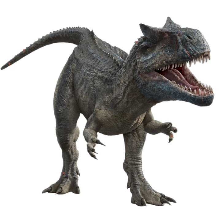 Render de Allosaurus para o filme Jurassic World: Dominion (2022) — a espécie aparece em combate com o T. rex em uma cena destacada, representando sua posição como principal predador do Jurássico.